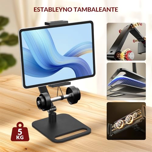 Rabbitstorm Soporte de Aluminio para Tableta, Aluminio Ajustable Portátil Plegable, Soporte Ajustable de 360 Grados, Compatible con iPad, Tableta, Celular, 4.6 a 17.3Pulgadas