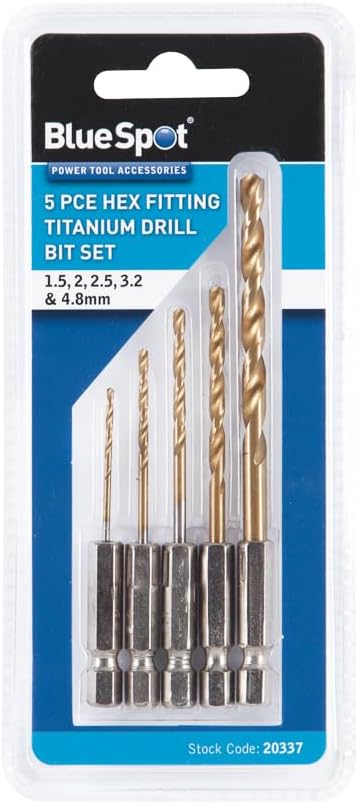 BlueSpot Tools 5Pce Titanium Coated Hex Drill Bit Set 1/4 Inch Hex 1.5-4.8mm
