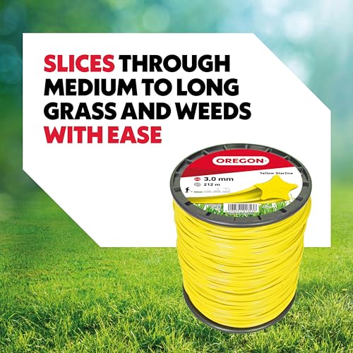 Oregon Star Shaped Mower Line 3 mm, Yellow, For Tall Grass, Weeds, Lawns and Dense Vegetation, Robust Professional Nylon Thread, For Most Grass Trimmers, 3.0 mm x 212 m (69-461-Y)