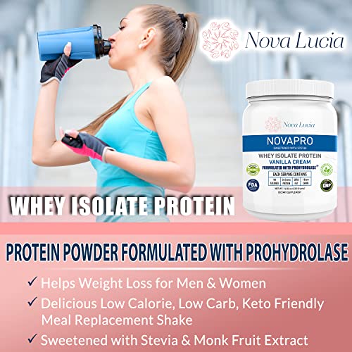 Nova Lucia Vanilla Whey Isolate Protein Powder with Prohydrolase, Keto, Gluten & Lactose Free