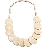 COLORFUL BLING Natural Chunky Wooden Beads Statement Necklace Boho African Tribal Collar Choker Bib Necklace Hippie Vacation Jewelry for Unisex Men Women