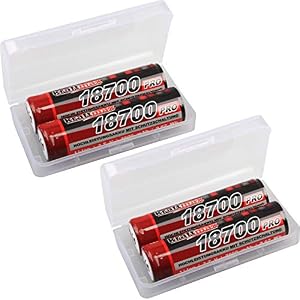 kraftmax 4er Pack 18700 Pro Akku mit PCB Schutzschaltung – speziell für LED Taschenlampen (3,7V / 9,62 Wh)