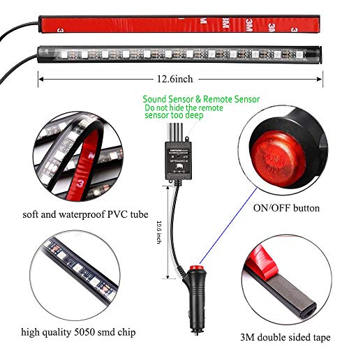 Multi-color car LED lights with illuminated decorative strip lights, with active function and wireless remote control function [4PCS 72 LED SETS]