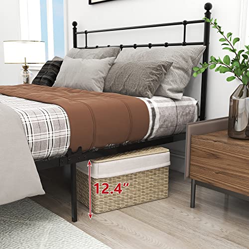 BOFENG Black Queen Bed Frame with Headboard and Footboard Platform Bed