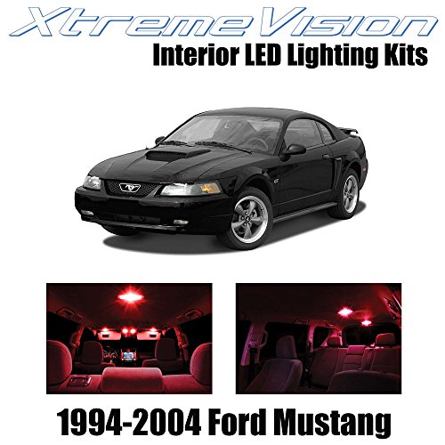 XtremeVision Ford Mustang 1994-2004 (5 Pieces) Red Premium Interior LED Kit Package + Installation Tool