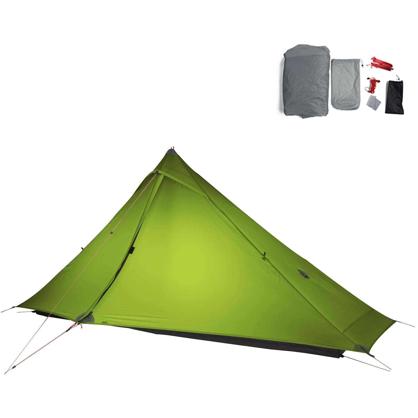 Telomat 3FULGEAR Lanshan1 Pro Outdoor Ultralight Camping Tent for 1 Person 3/4 Season Professional 20D Nylon Double Sided Silicone Tent, Camping, Trekking, Kayaking, Climbing, Hiking (Green 4 season)