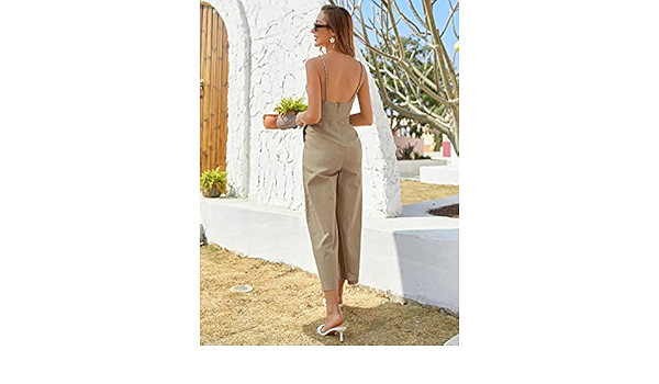 Amazon Com Xiangshang Shangmao Dress Zip Back Wide Leg Cami Jumpsuit Color Khaki Size S 服裝 鞋子和珠寶