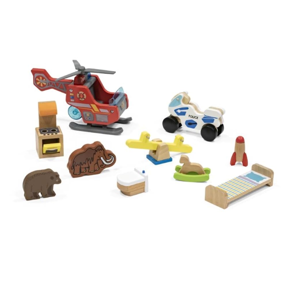 Stokke MuTable Play House Toys by Hape Toys - 2023 Redesign - 10 Colorful, Wooden Pieces Including Furniture, Animals & a Helicopter - For Ages 3+