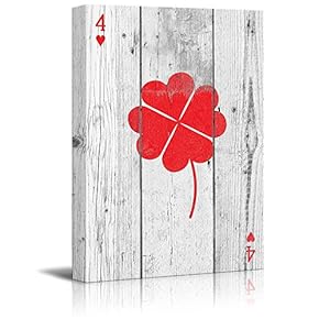 Poker Cards Canvas Wall Art - Hearts 4 - Hearts Forming a Lucky Four Leaf Clover - Gallery Wrap Modern Home Art | Ready to Hang - 12x18 inches