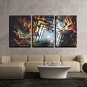 3 Piece Canvas Wall Art - Colorful Abstract Geometric Background,Digital Painting - Modern Home Art Stretched and Framed Ready to Hang - 16"x24"x3 Panels