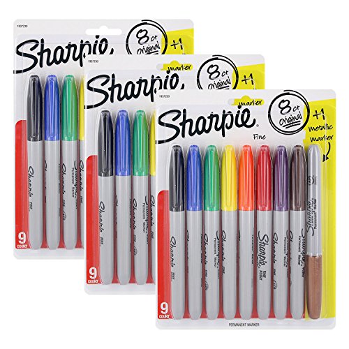 Sharpie Permanent Marker 8 Original Plus 1 Metallic Marker (Pack of 3=27 Markers Total)