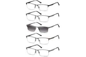EYECEDAR 5-Pack Reading Glasses for Men Metal Half-Frame Rectangular Style Spring Hinges with Sun Reader Glasses Readers 2.5