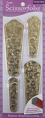 Scissors by SCISSORFOBZ with ScissorGripper -Value Pack-4 Sizes- Designer Scissor sheaths Covers Holders for Embroidery Sewing Quilting - Quilters sewers Gift - Modern Shiny Metallic Gold #14