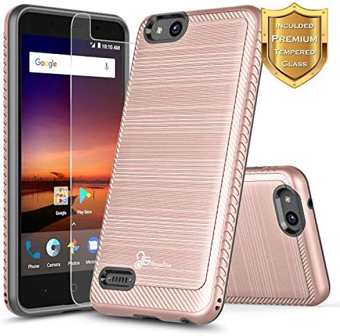 NageBee [Brushed] Case Compatible ZTE ZFive C LTE (Z557BL,Z558VL) /Blade Vantage/Fanfare 3 /Avid 4 /Tempo X/AVID (557) /ZFive G/Tempo GO w/[Tempered Glass Screen Protector] Hybird Case -Rose Gold