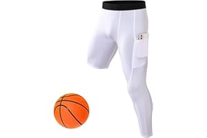 SPVISE One Leg Compression Tights Men Basketball Leggings 3/4 Compression Pants with Pocket Dry Athletic Base Layer Underwear