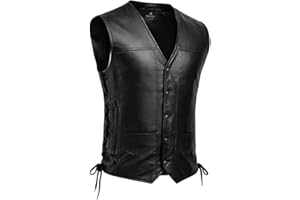 Mount Helicon Genuine Cowhide Leather Motorcycle Vest For Men & Women With 100% Polyester Lining-Black Bike Leather Vest Men
