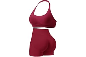 Seamless Workout Sets 2 Piece for Women Halter Backless Sports Bras Hidden Scrunch Shorts Yoga Outfits Gym Tracksuit