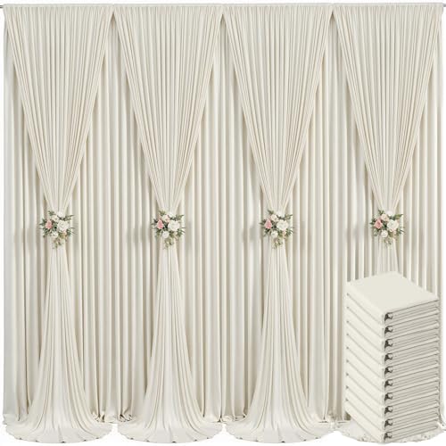 Suppromo, 10-teiliger Beiger Hintergrundvorhang für Baby-Partys, knitterfrei, 15 m × 3 m Vorhangbahnen für Partys, Hochzeiten, Brautpartys, Geburtstag