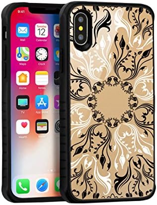 PHONETATOOS iPhone X Case Compatible With Apple - iPhone 10 Phone Cover Gold - Soft Silicone and Hard Plastic Protection Shockproof - Printed Case (2017) 5.8 Inch (Moroccan Style)