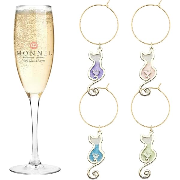 MONNEL Paw Print Wine Charms - Set Of 4 Zinc Alloy Glass Markers With Copper Rings, Velvet Bag
