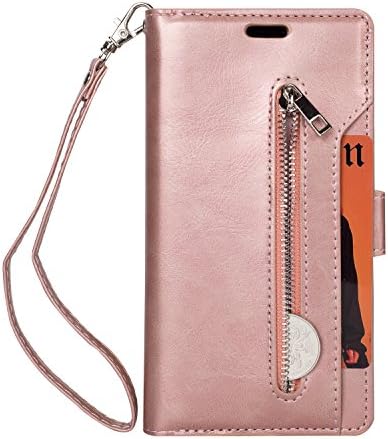 Huawei Mate 10 Case, SUPZY [9 Card slots] [photo & wallet pocket] Multi-function Premium PU Leather Magnetic Flip Shockproof Zipper Wallet Case for Huawei Mate 10 (Rose Gold)