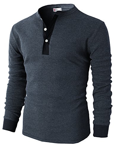 H2H Men's Casual Solid Soft Knitted Long Sleeve V-Neck Tee Shirts HEATHERNAVY US 2XL/Asia 3XL (CMTTL045)