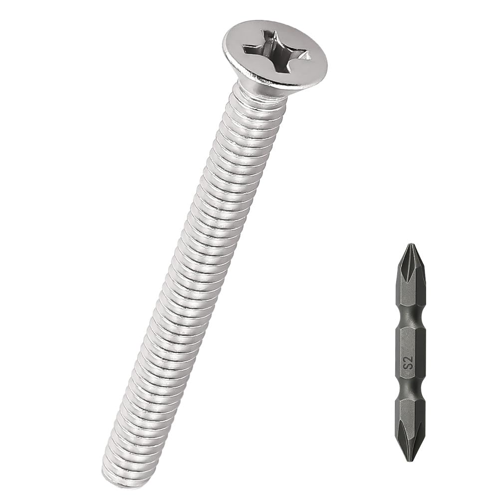 Photo 1 of #10-24 x 3 Flat Head Machine Screws (25 pcs), 18-8 (304) Stainless Steel, Phillips Drive Flat Head Machine Screws, Bright Finish, Fayeploo (with Phillips Driver Bit)