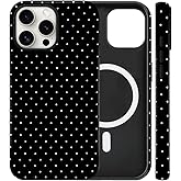 flewfun Magnetic for iPhone 15 Case Cute Polka Dot Phone Case, Shockproof Slim TPU and Hard PC Protective Phone Cover Compatible with MagSafe Designed for Women Girls, Black