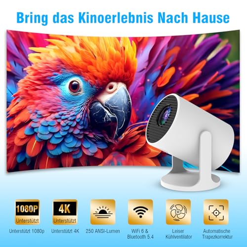 Portable Mini Projector 4K with WiFi 6 and Bluetooth, Small Projector for Travel, 360° Rotating Base, Power Bank Connection and Mobile Phone Pairing, Ideal for Home Cinema and Portable Projector 4K