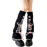 Rvnsu Y2K Leg Warmers for Women - Star Printed Bow Tie Kawaii Knit Sock Japanese Goth Lolita Warmers
