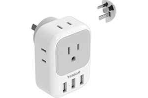 TESSAN Australia Power Plug Adapter, US to New Zealand Power Adapter with 4 American Outlets 3 USB Charger, Type I Travel Adaptor for USA to Australian, China, AU, Argentina, Fiji, Cook Islands, Samoa