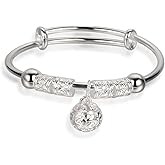 Dtexhif Silver Plated Beads Bangle Bracelet Transfer Lucky Beads Bracelet Cuff Open Design Silver Bells Palace Bell Bracelet Adjustable Bangles for Women