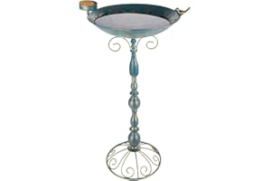 VEWOGIFT 13'' Dia Pedestal Bird Bath, 28" H Metal Outdoor Bird Baths, Antique Freestanding Birdbath & Bird Feeder for Outside Garden Yard Decor