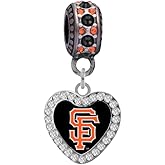 San Francisco Giants Crystal Heart Charm Compatible With Pandora Style Bracelets. Can also be worn as a necklace