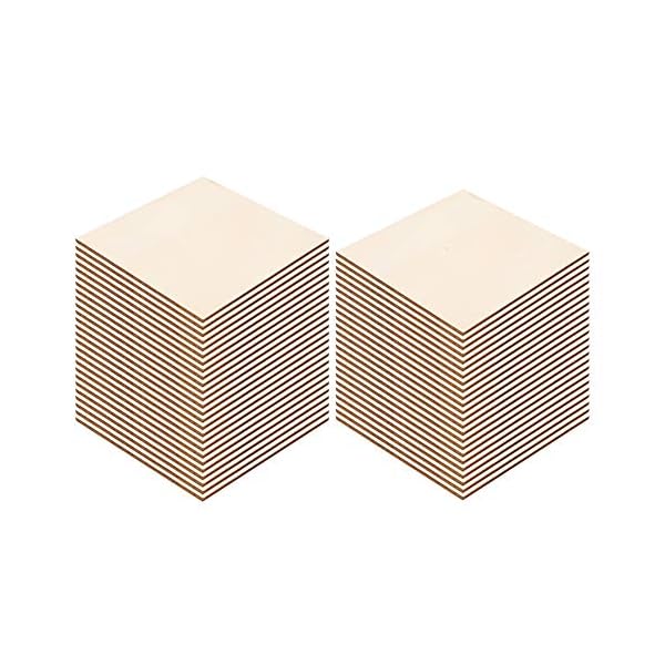 Cikonielf 50 Stück Unbehandelte Holz Quadrate DIY Holzplatte Quadrat Holzplatte natürliche Scheiben aus Holz für Basteln…