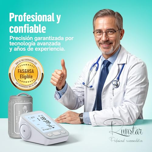 Runstar Arm Blood Pressure Monitor with Wide Range Armband (22cm-42cm) for Home Use, Automatic Digital Blood Pressure Monitor with Storage Bag and Memory 2x99 Readings, Grey