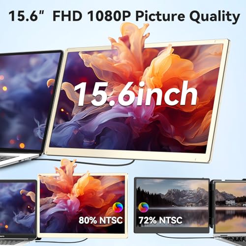 siaviala Laptop Screen Extension, Triple Monitor Portable 15.6" FHD 1080p, Compatible with Windows, Mac, Chrome, for 13" to 17.3" Laptop