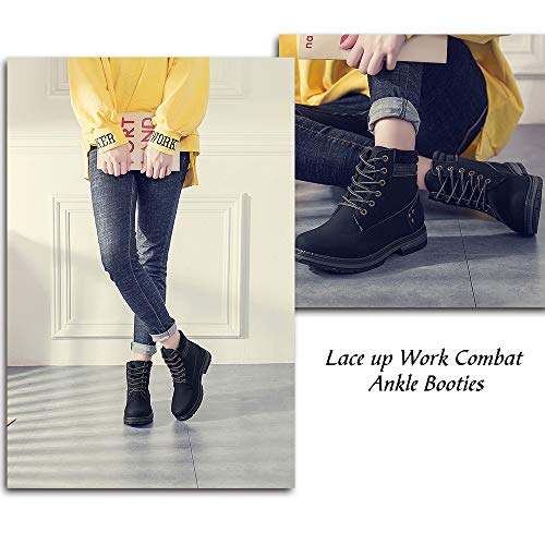 Athlefit-Womens-Lace-up-Ankle-Boots-Work-Waterproof-Low-Heel-Combat-Booties