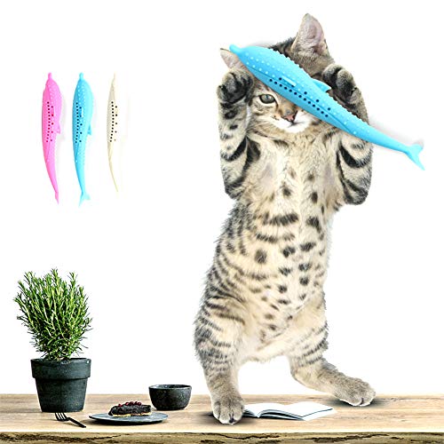 HLovebuy Catnip Toys Simulation Fish Shape, Fish Flop Cat Toy, Pet Cat Fish Shape Toothbrush with Catnip, Pet Eco-Friendly Silicone Molar Stick Teeth Cleaning Toy for Cats - Thumbnail 5