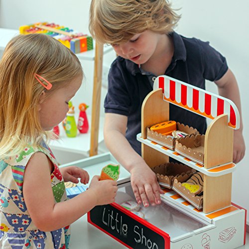 bee SMART Spielzeug-Supermarkt aus Holz mit hölzernen Spielzeug-Lebensmitteln, inkl. 26 Teile – Bild 2