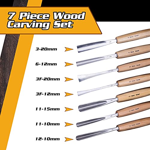 Schaaf Tools Full Size Wood Carving Tools, Set of 7 Fishtail Profiles