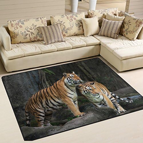 Tiger Pattern Print Playmat Floor Mat For Dining Room Living Room Bedroom, 7'x5' and 5'3"x4'