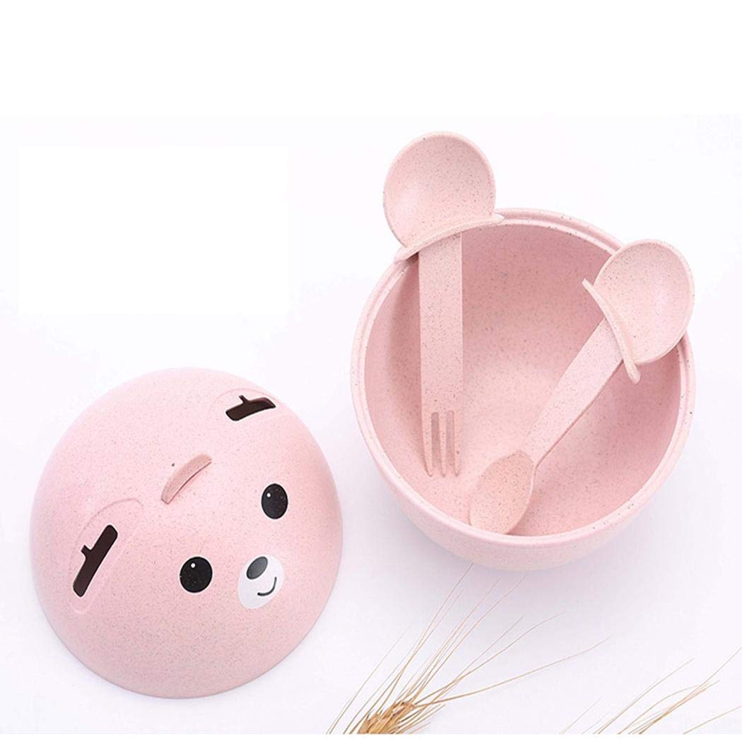 evelove Kids Cute Bowl Cover Spoon Fork Set Tableware Children Training Utensil Utensils