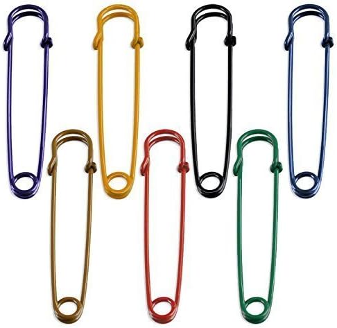 Wish Dayz Set of 7 Colored Extra-large 4" Steel Safety Pins - Blankets, Skirts, Kilts, Crafts … (14pcs)