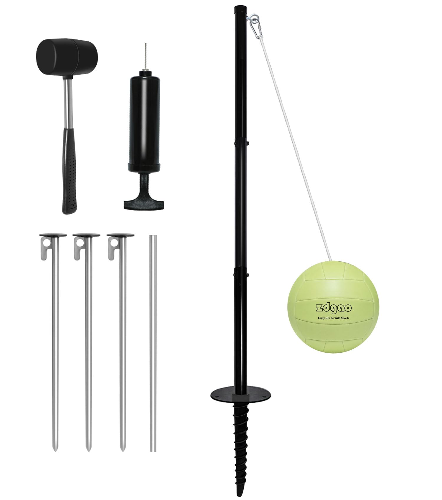 Portable Tetherball Set with Tetherball Ball, Rope and Pole, Heavy Duty Tetherball Pole Set for Family Fun, Outdoor Game Fun for Backyard, Lawn, Sand and Beach