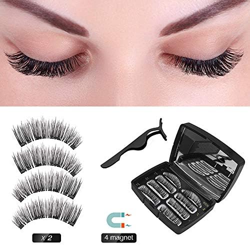 Magnetic Eyelashes False Eyelashes 3D Eyelashes Natural Appearance and Eyelashes 4 Magnets Ultra-thin Reusable Magnetic False Eyelashes (2 Pair / 8 Pieces)