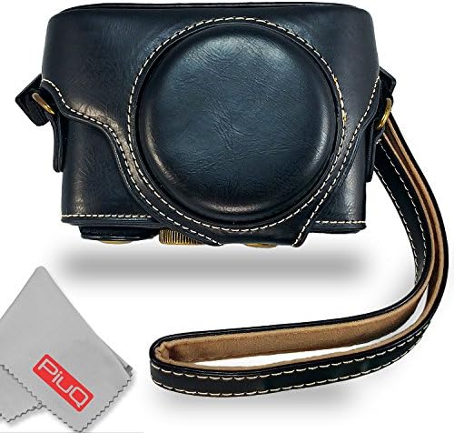 PiuQ Vintage Retro Style PU Leather Protective Cover Case Bag with Shoulder Strap for Sony Cybershot DSC-RX100M I II III IV V Series Camera (Black)