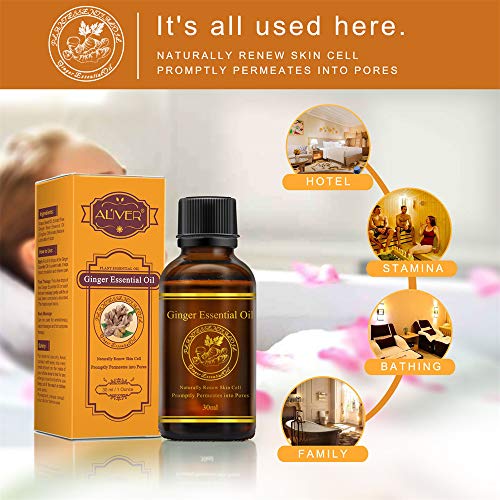 30ml Ginger Oil Essential Pure Natural Plant Therapy Lymphatic Beauty Drainage Ginger Body Massage Spa Oil for Aromatherapy, Skin, Bath, Foot Therapy, Family, Stamina Bathing Relaxation (C) - Thumbnail 5