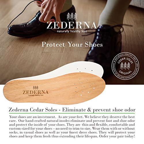 ZEDERNA Cedar Wood Shoe Insoles: Natural solution for sweaty feet, foot odor, athlete's foot (Pack of 3), US Women 6/ US Men 4.5/ EU 36