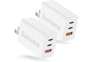 Susnare 65W 双 USB C 充电器块,3 端口 100W 快速 USB-C 电源适配器壁式充电器插头类型 C 充电适配器适用于笔记本电脑和平板电脑/安卓手机 iPhone 17/16/15 Pro Max,iPhone ad Pro/Ai